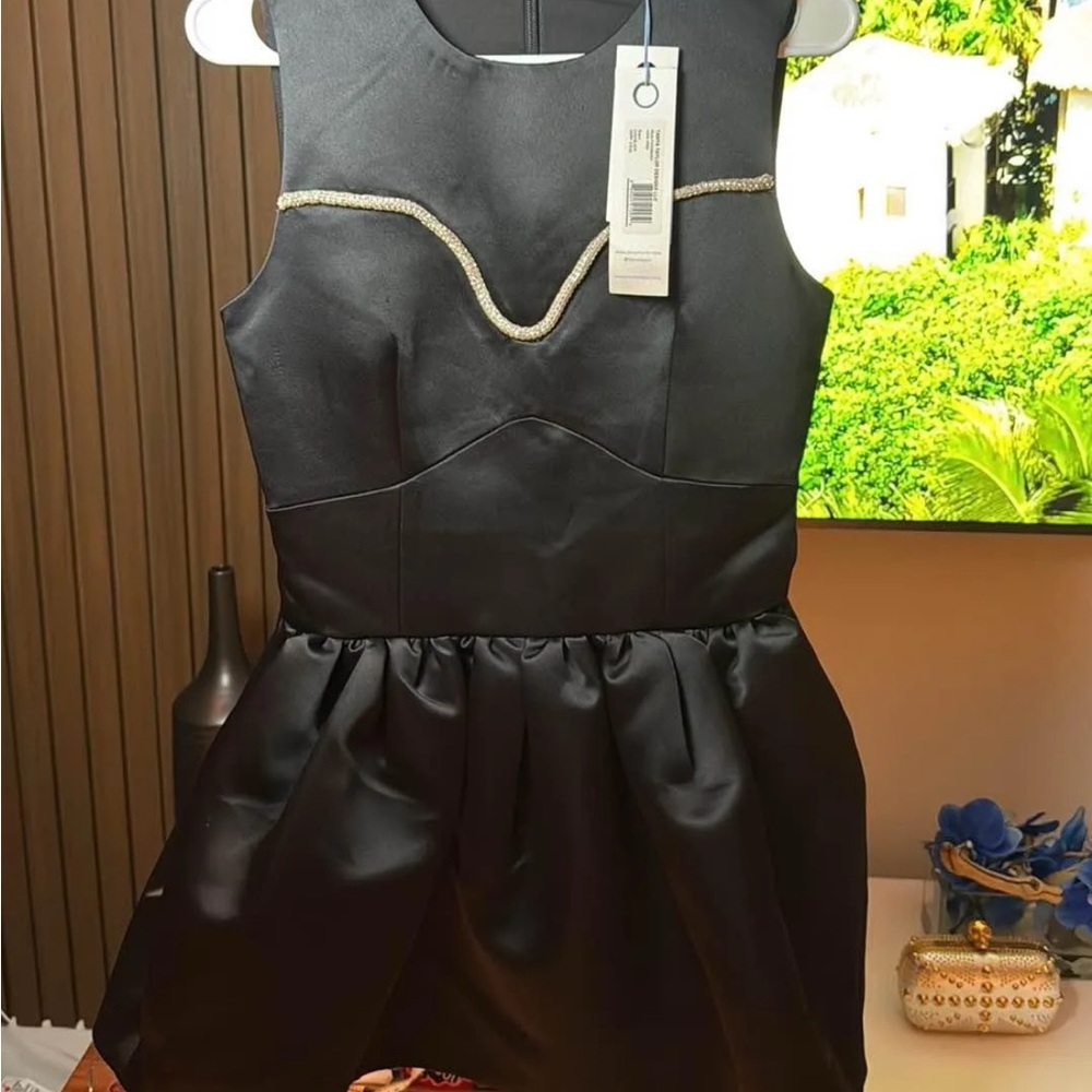 Tanya Taylor Black mini with rhinestone detail dress